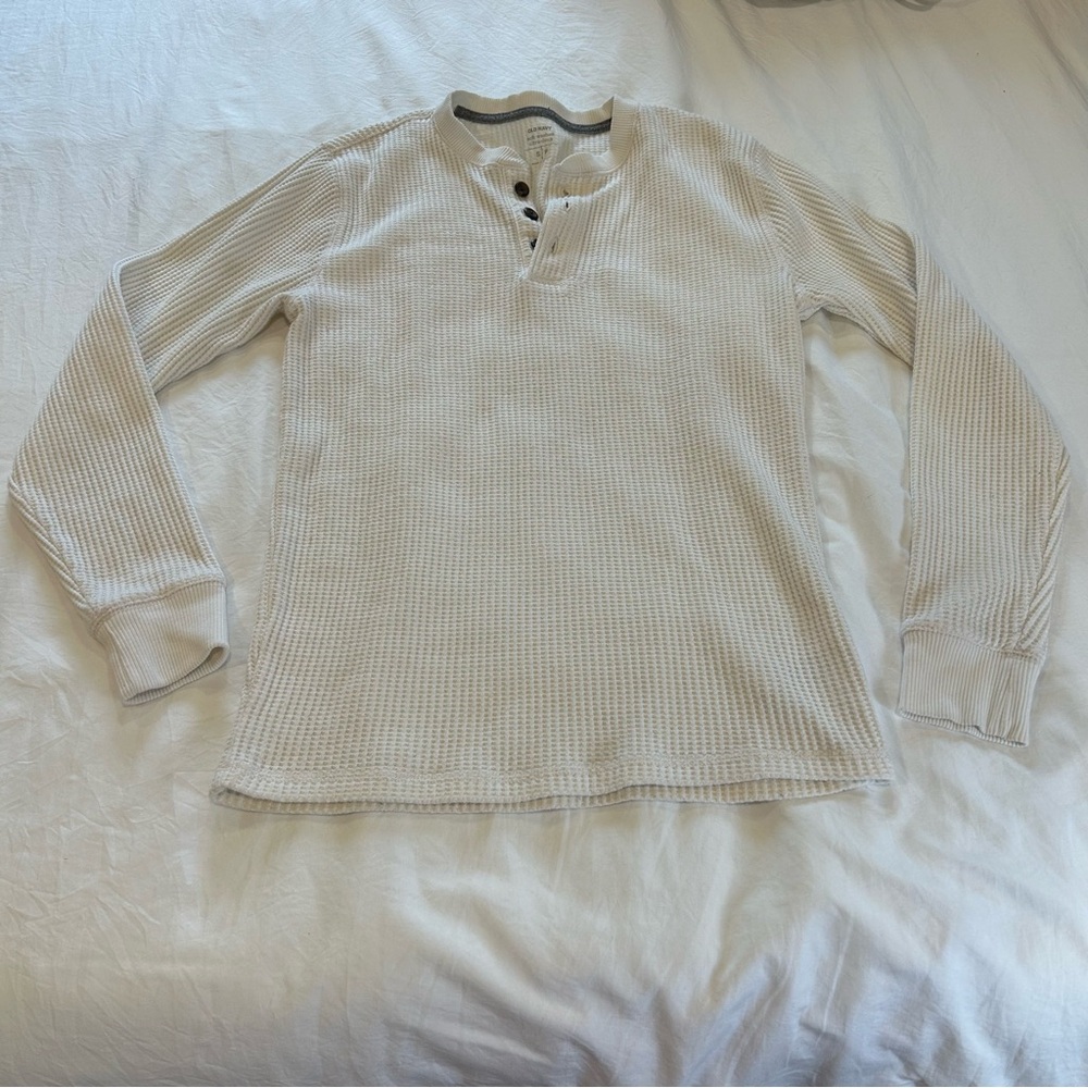 Old Navy waffle Cream Henley Sweater - Picture 2 of 5
